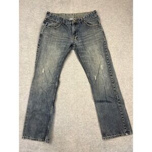 Gasoline Jean Men 32x32 Blue Denim Straight Leg Flap Pocket Y2K Distressed Faded